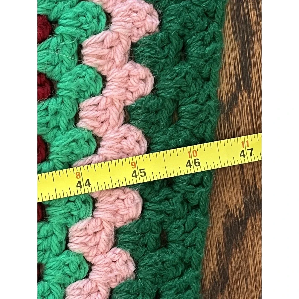 Vintage Afghan Crochet Throw Blanket GUC Rose Fringe 46
